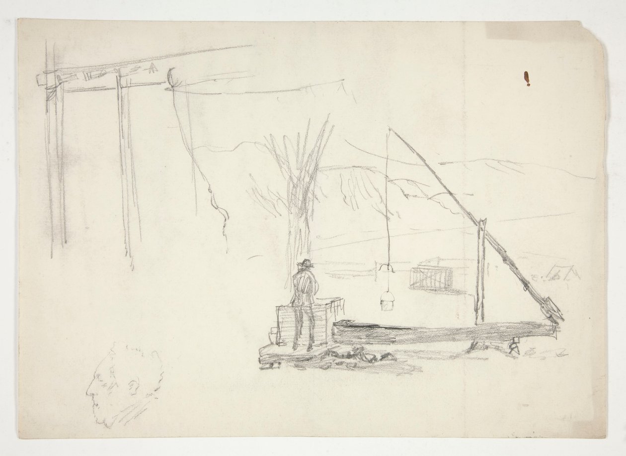 Bosquejo de un hombre junto a un pozo de Edwin Austin Abbey