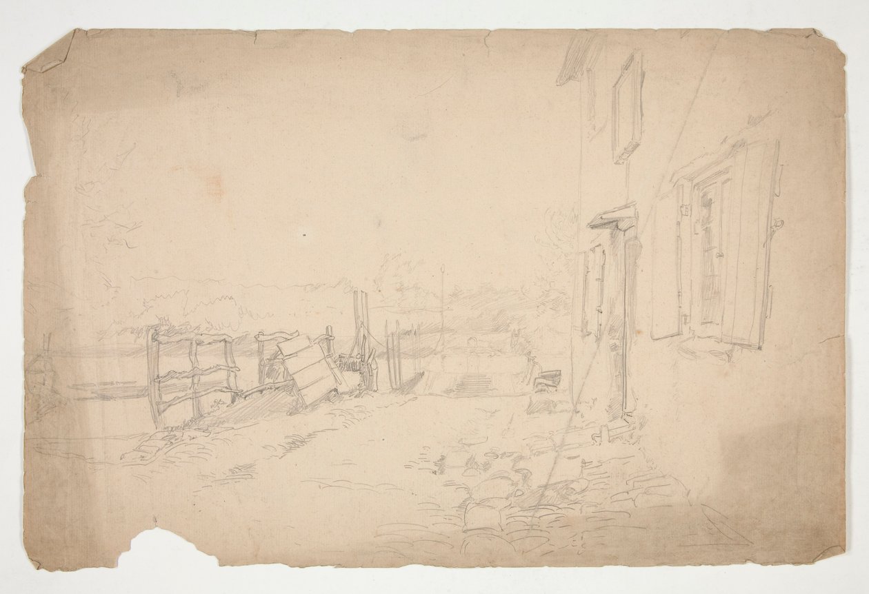 Bosquejo de un exterior de una casa de campo de Edwin Austin Abbey