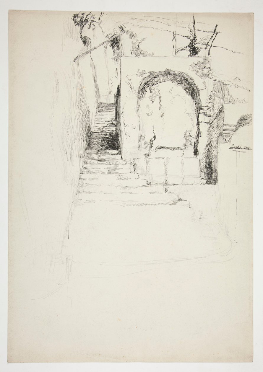 Boceto de una escalera exterior (pérgola italiana, para ilustración de libros) de Edwin Austin Abbey
