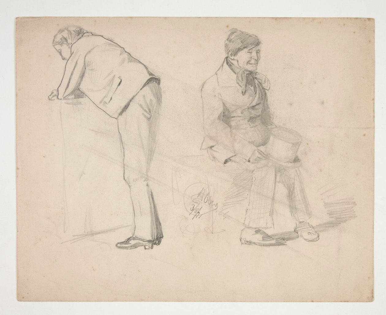 Bosquejo de dos hombres - ilustración no identificada de Edwin Austin Abbey