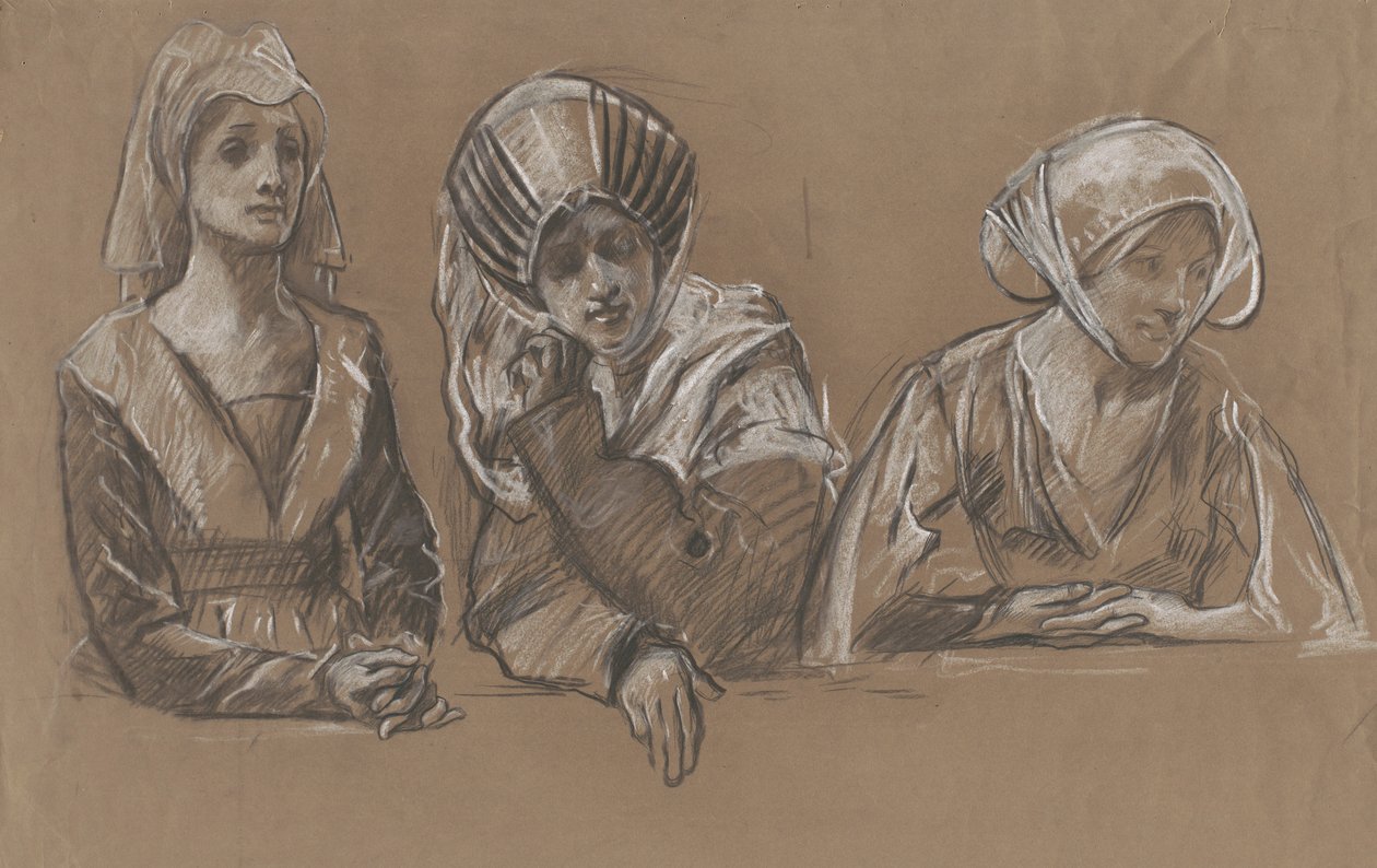 Estudios de 3 mujeres para el Royal Exchange. de Edwin Austin Abbey