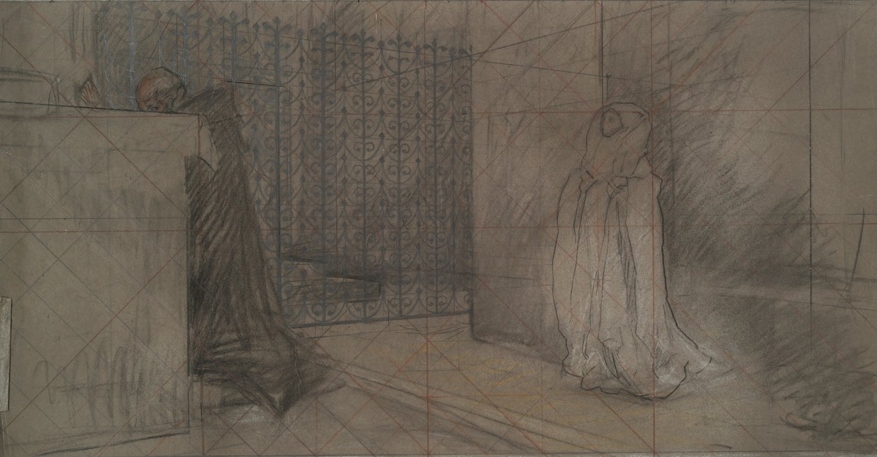 estudio para el sacerdote y la gran dama de Edwin Austin Abbey
