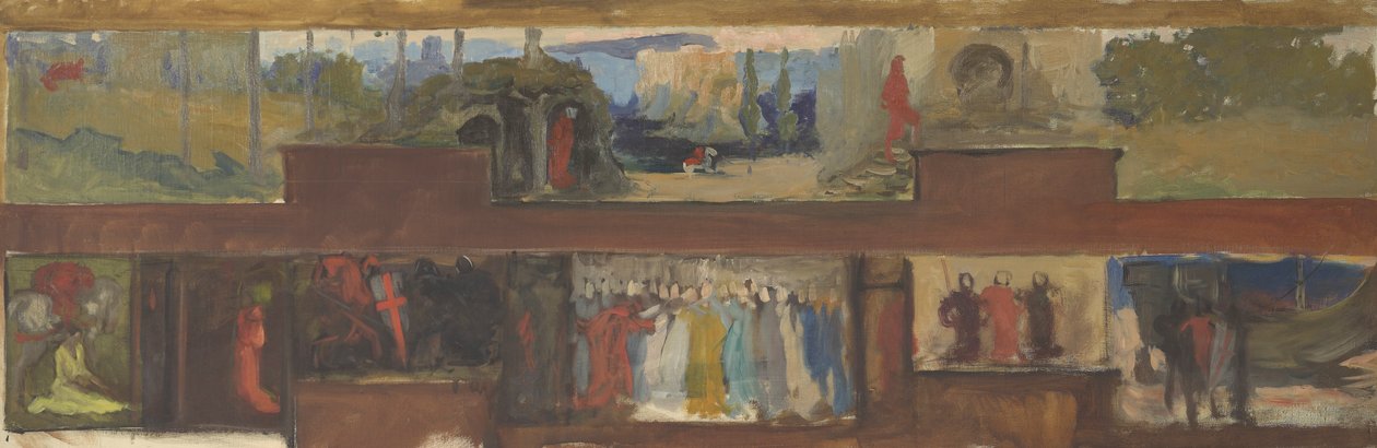 Estudio para La búsqueda y el logro del Santo Grial, Sala de entrega de libros, Biblioteca Pública de Boston de Edwin Austin Abbey