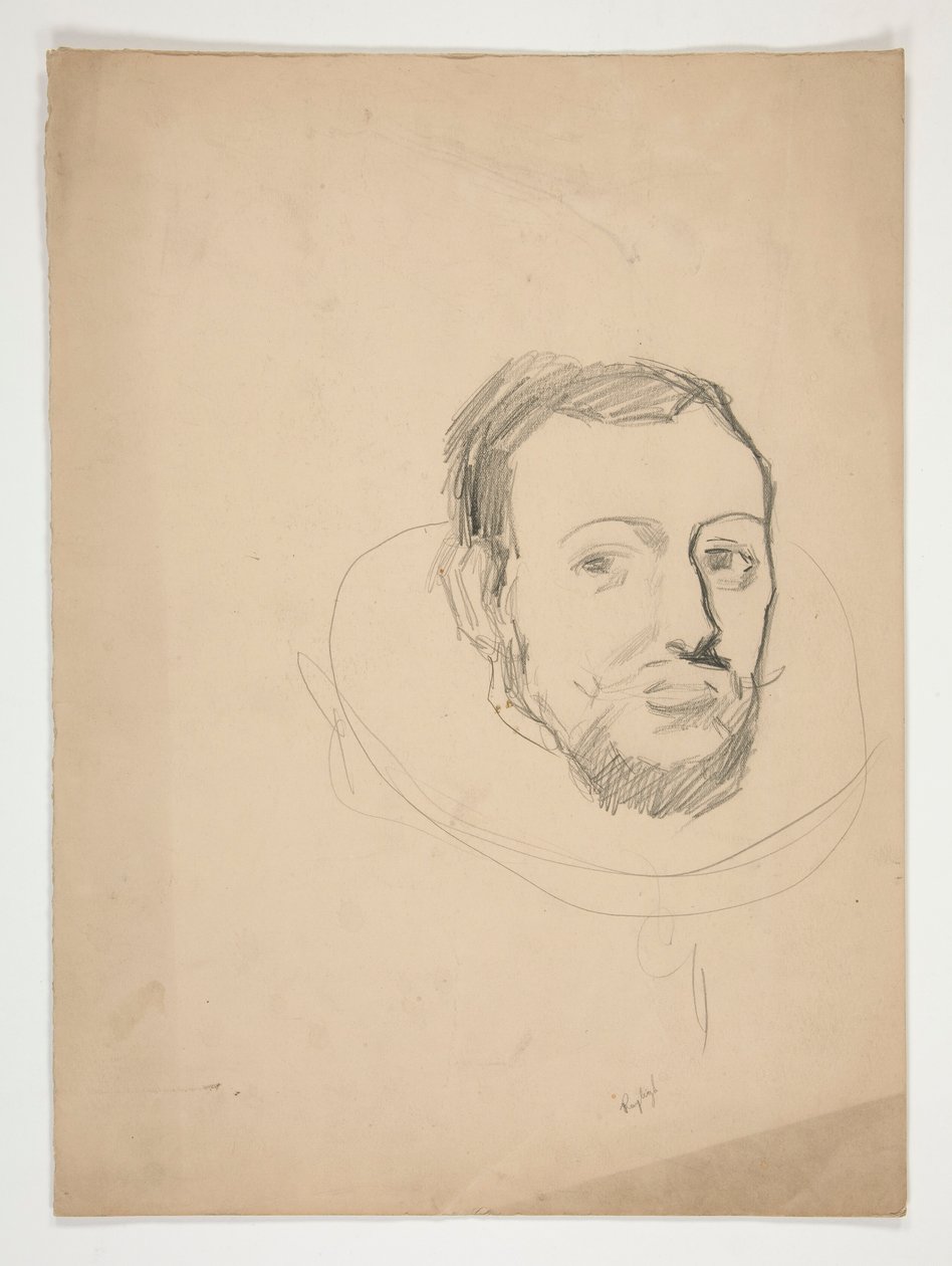 Estudio para la cabeza de un hombre: boceto para el mural del edificio del capitolio estatal en Harrisburg, Pensilvania, 1902-1911 (completado por John Singer Sargent) de Edwin Austin Abbey