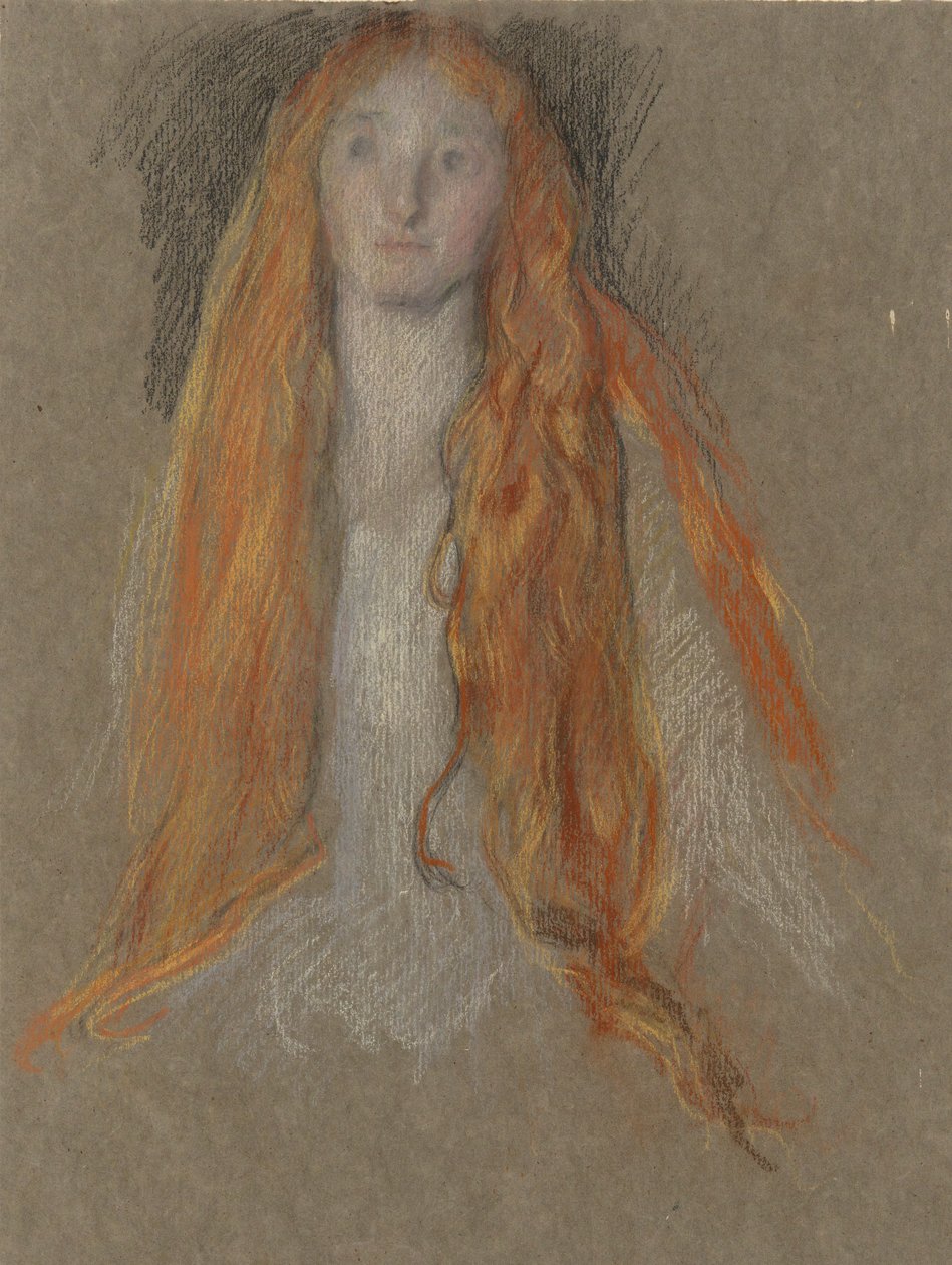 Estudio para la cabeza de Ofelia, en La escena del juego, en Hamlet de Edwin Austin Abbey