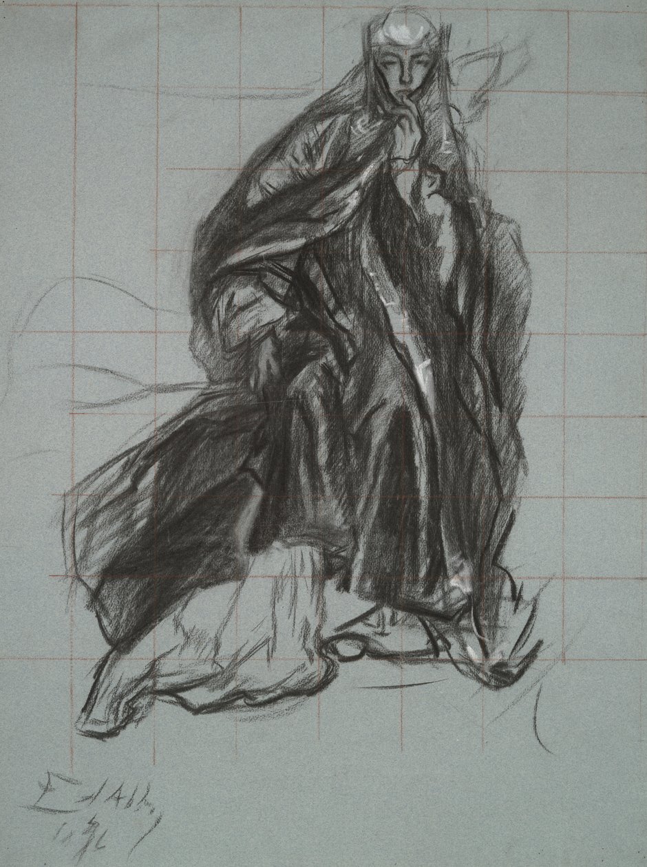 Estudio para la Reina, de The Play Scene, Hamlet, acto 3, escena 2 de Edwin Austin Abbey