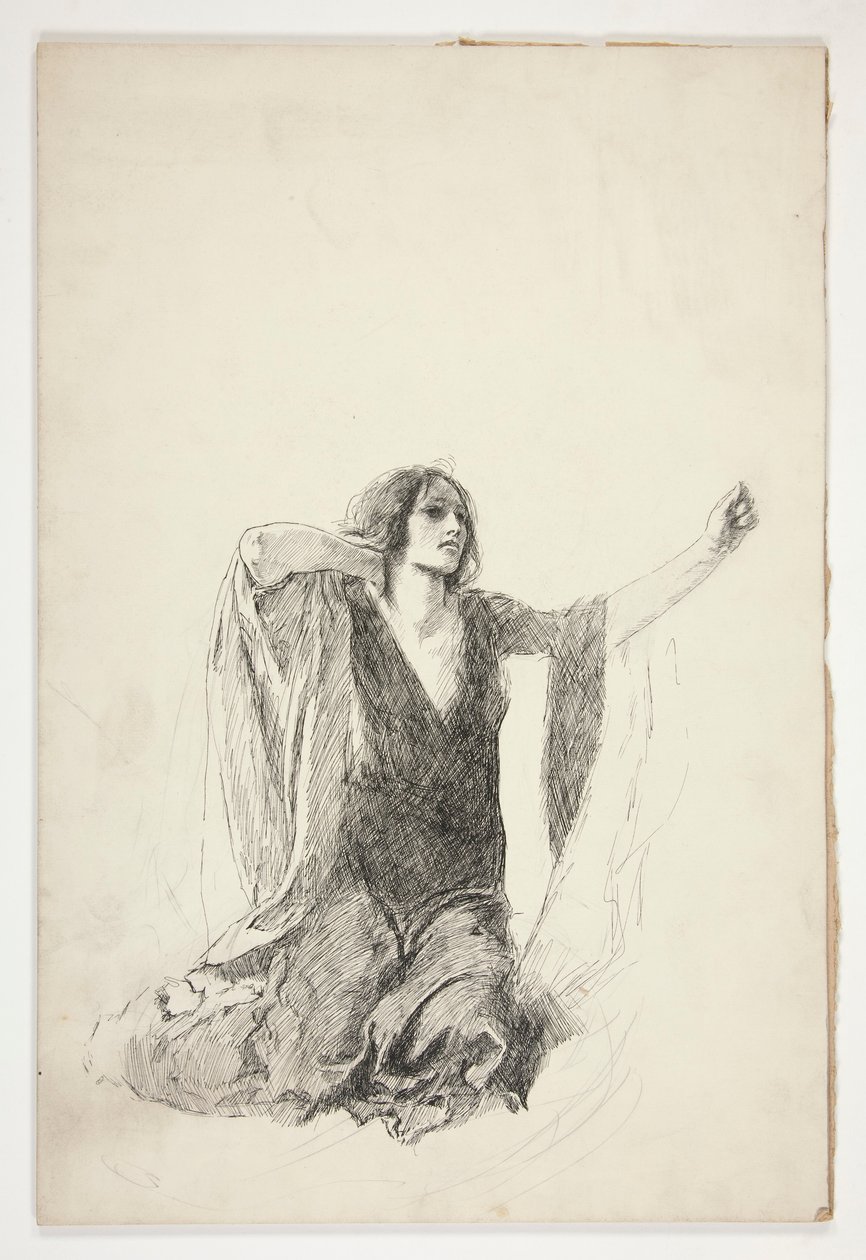Estudio de mujer arrodillada, probablemente un estudio para Julieta en la escena de la tumba, de Edwin Austin Abbey