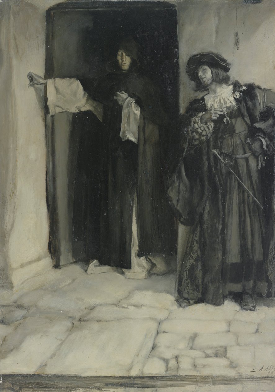 El duque y el fraile Tomás, de Medida por medida, Acto I, Escena III de Edwin Austin Abbey