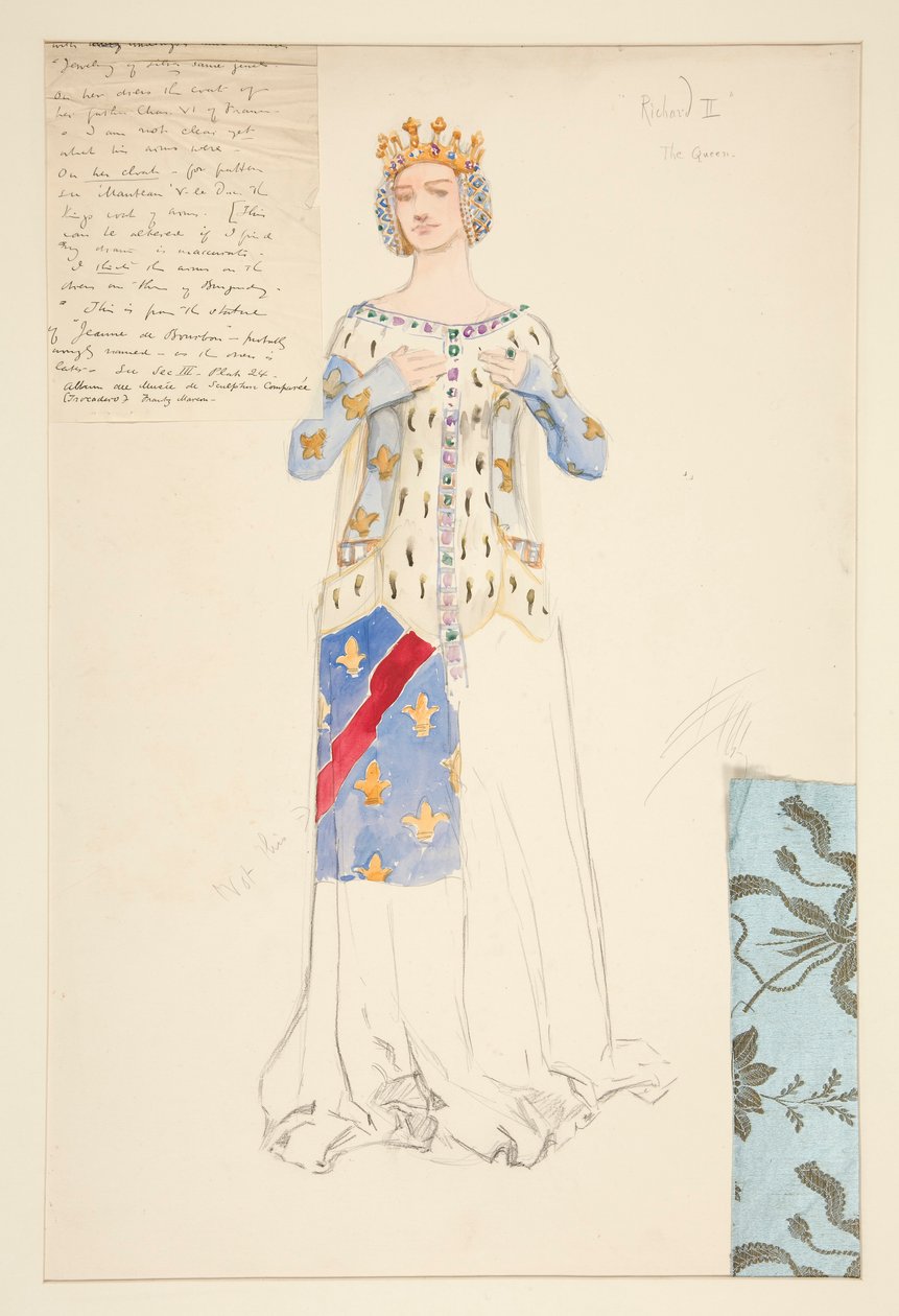 La reina, boceto de vestuario para el rey Ricardo II de Edwin Austin Abbey