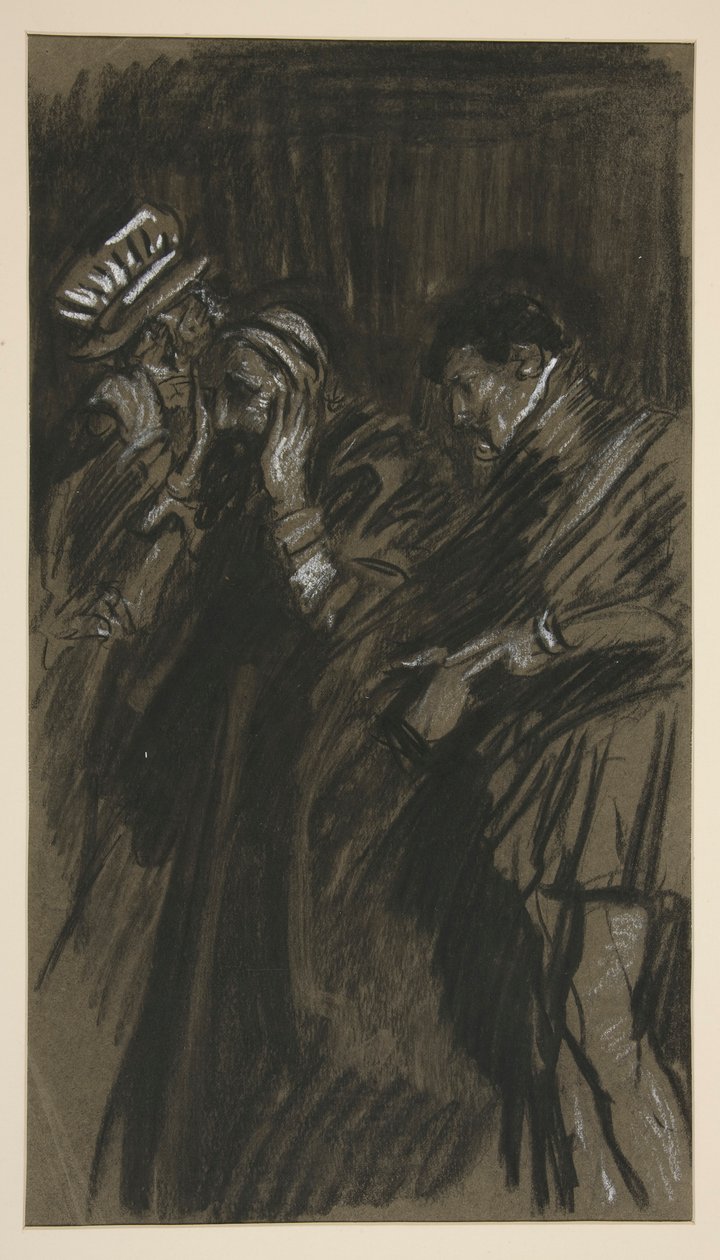 Tres hombres, estudio para domar a la musaraña (?) de Edwin Austin Abbey