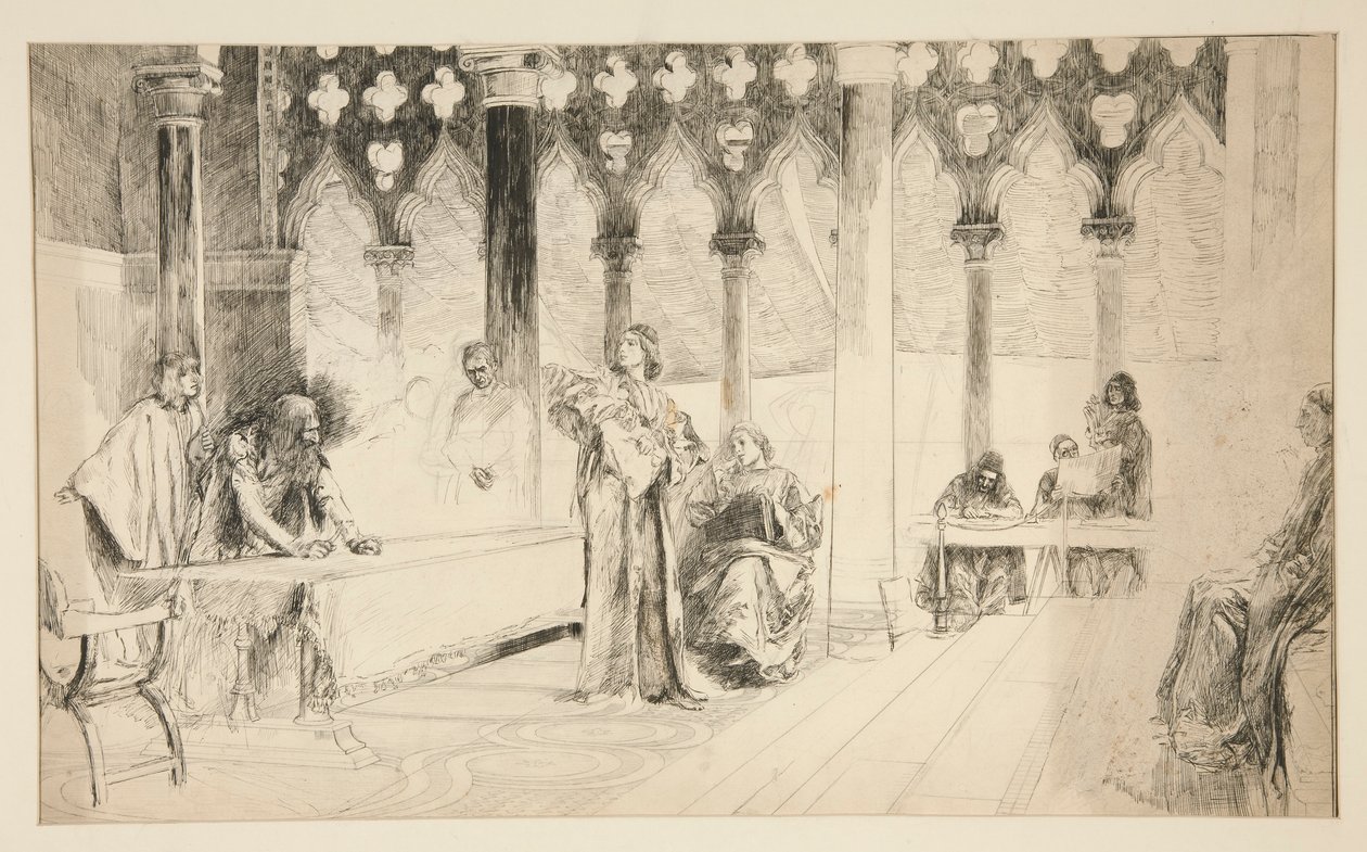 Escena de prueba, de la comerciante de Venecia. de Edwin Austin Abbey