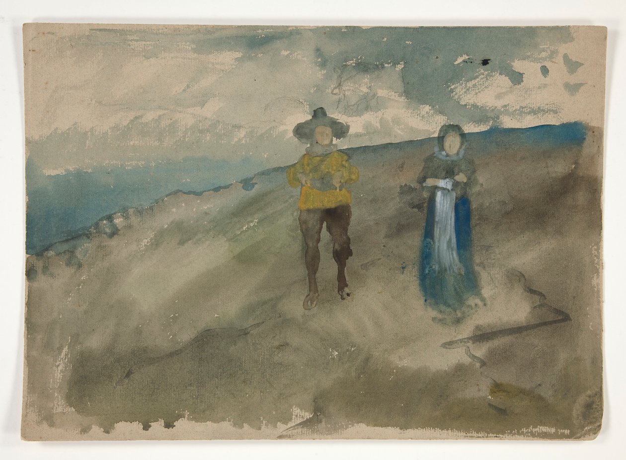 dos figuras en un paisaje (anverso); estudio del hombre de Edwin Austin Abbey