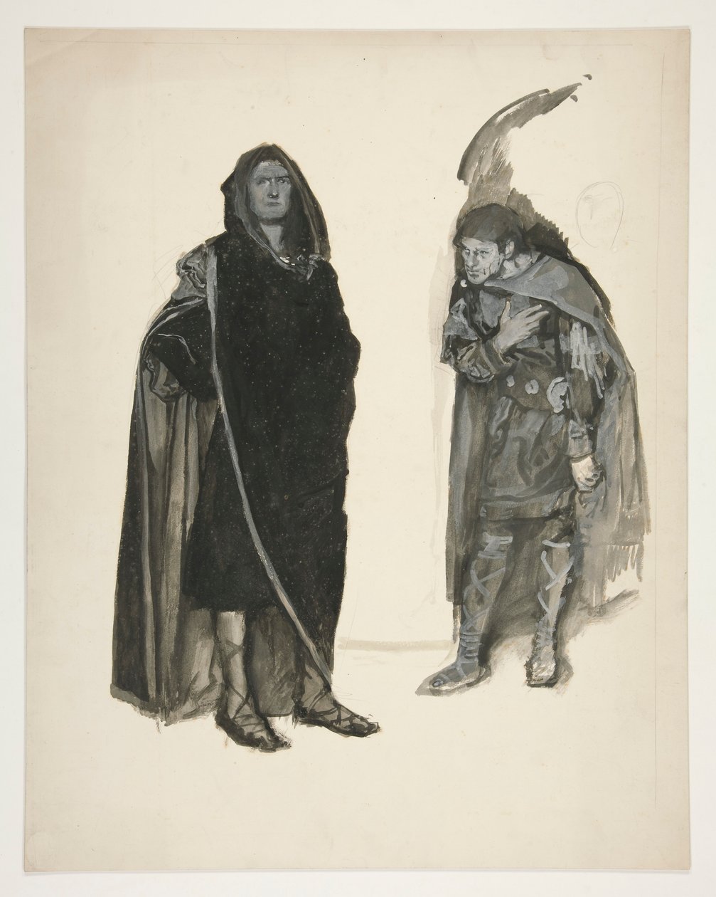 Dos hombres encapuchados, boceto de una obra de Shakespeare no identificada de Edwin Austin Abbey