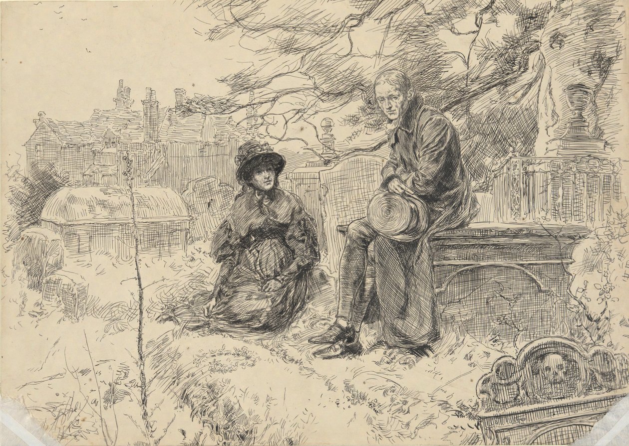 Dos figuras en un cementerio de Edwin Austin Abbey
