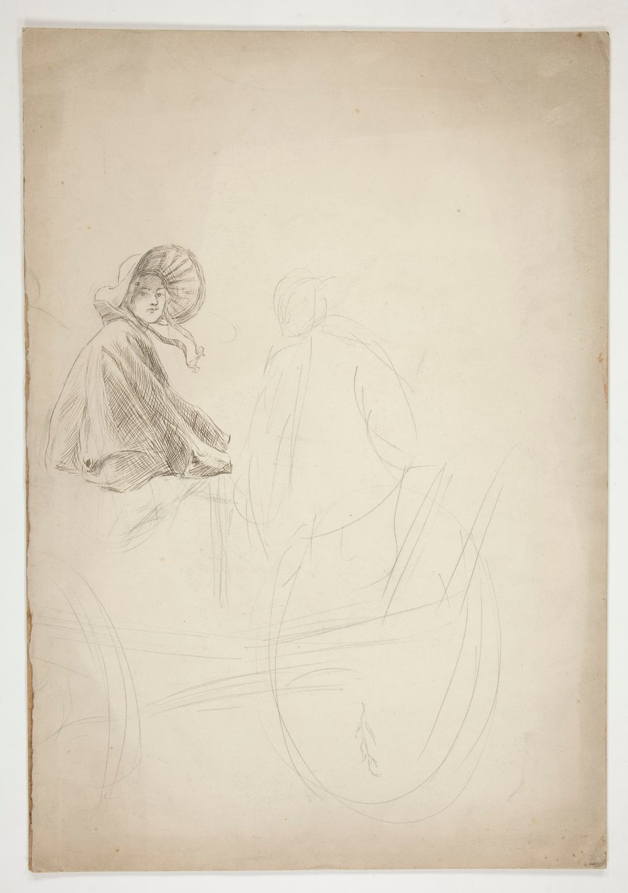Dos figuras sentadas en un carro - (ilustración no identificada) de Edwin Austin Abbey