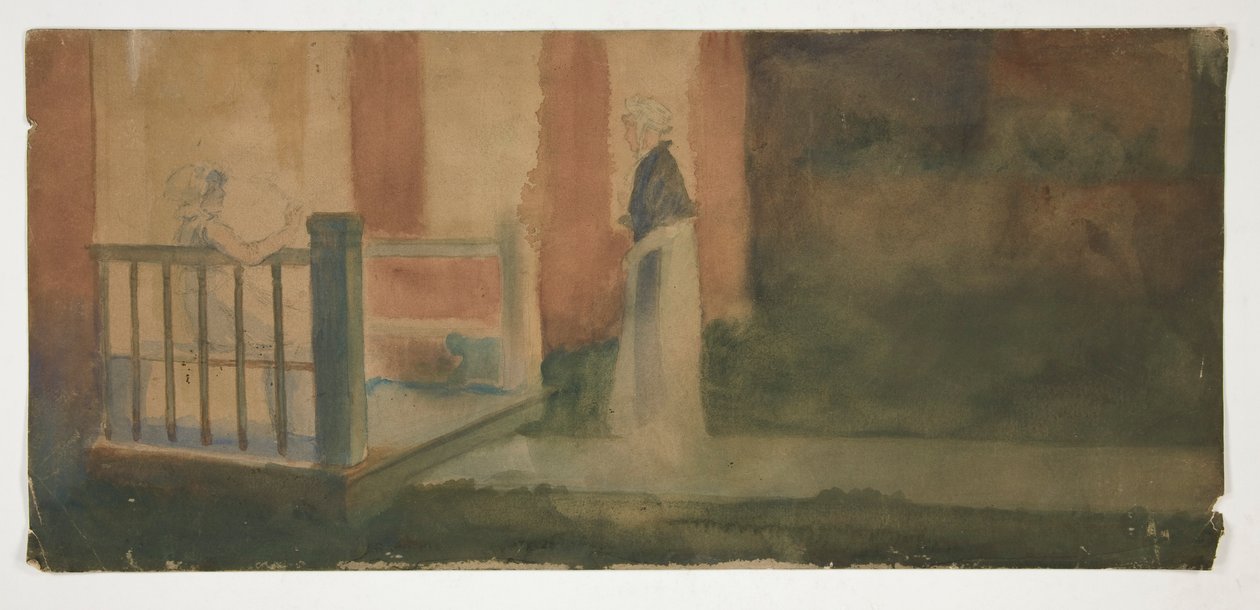 Dos mujeres conversando en un porche de Edwin Austin Abbey