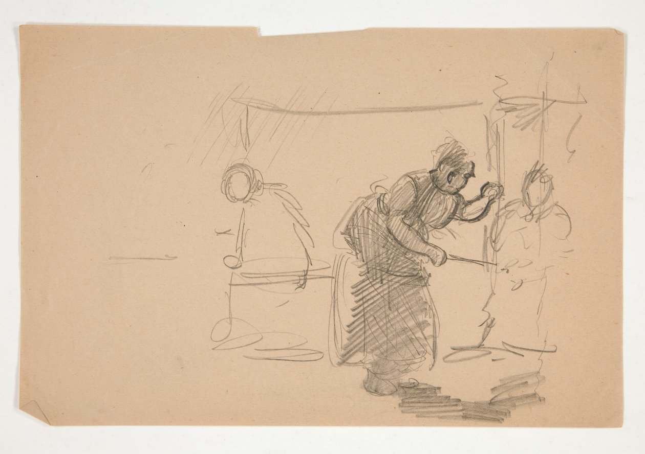 Ilustración no identificada- Estudio de cocina con figura de Edwin Austin Abbey