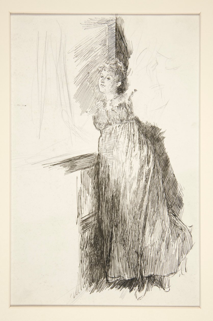 mujer, en, ventana, -, no identificado, ilustración de Edwin Austin Abbey