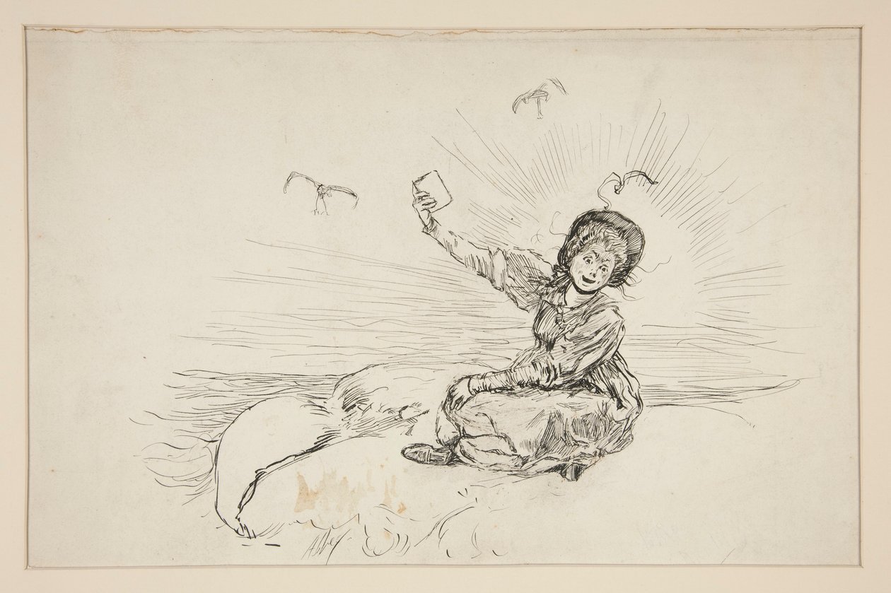Mujer en la playa sosteniendo un libro, boceto para The Lay of the Lobster de Edwin Austin Abbey