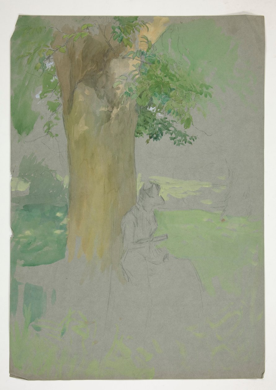 Mujer sentada debajo de un árbol, leyendo de Edwin Austin Abbey