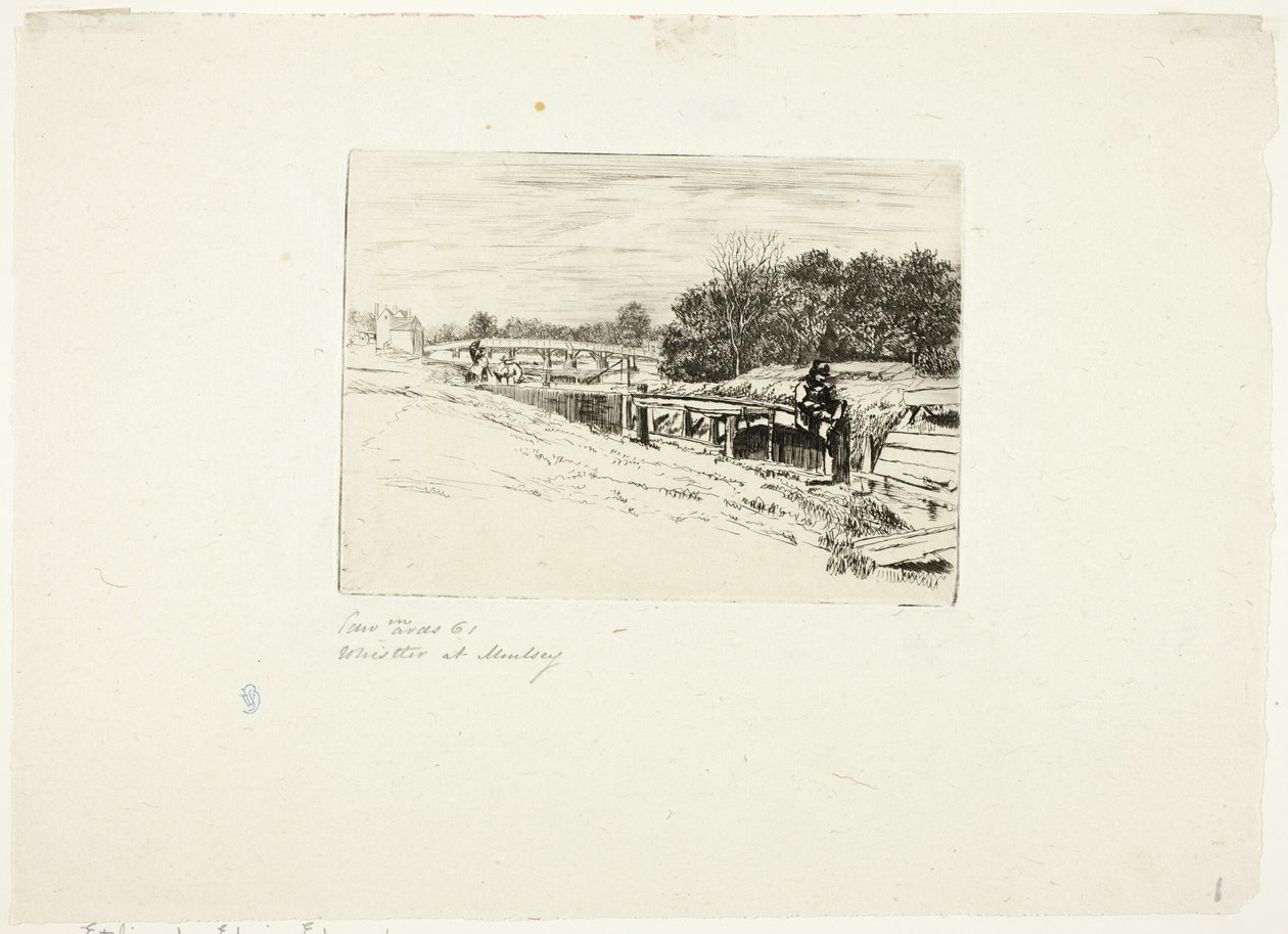 Whistler Dibujando en Moulsey Lock de Edwin Edwards