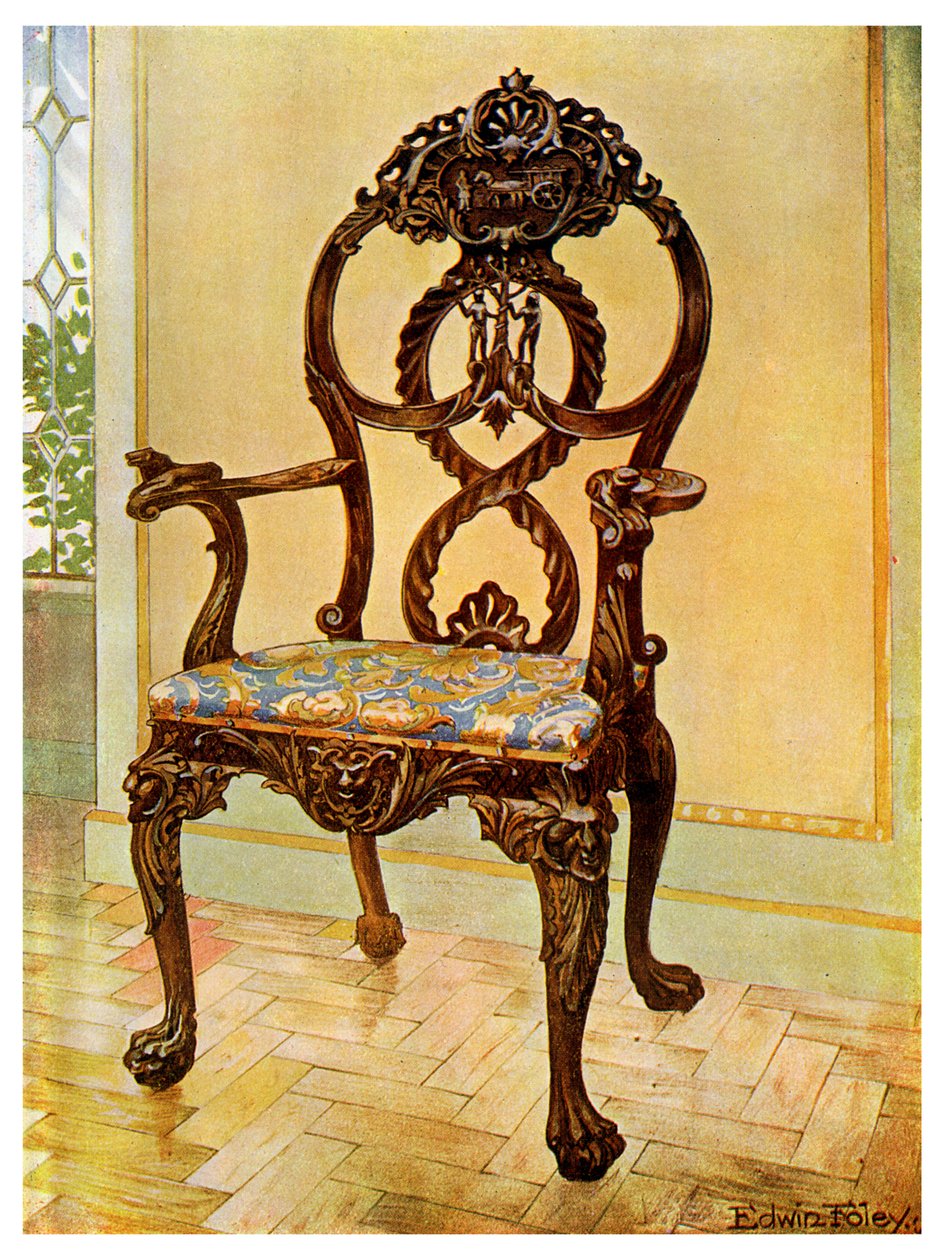 Silla tallada estilo Chippendale, 1911-1912 de Edwin Foley