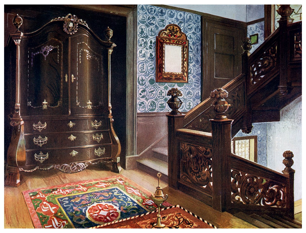 Armario bombe de nogal tallado con monturas cinceladas, 1910 de Edwin Foley