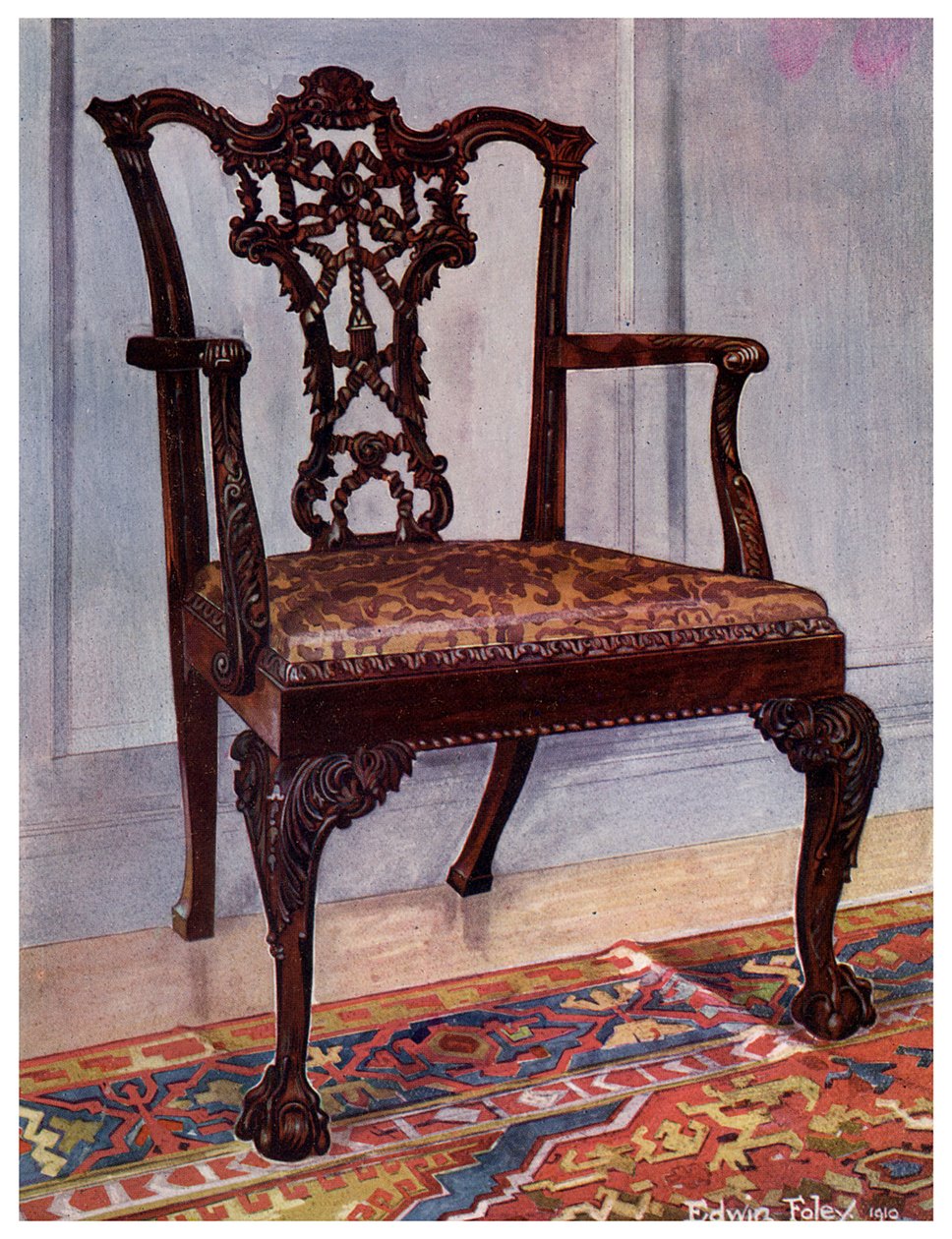 Silla de caoba, estilo Chippendale, 1911-1912 de Edwin Foley