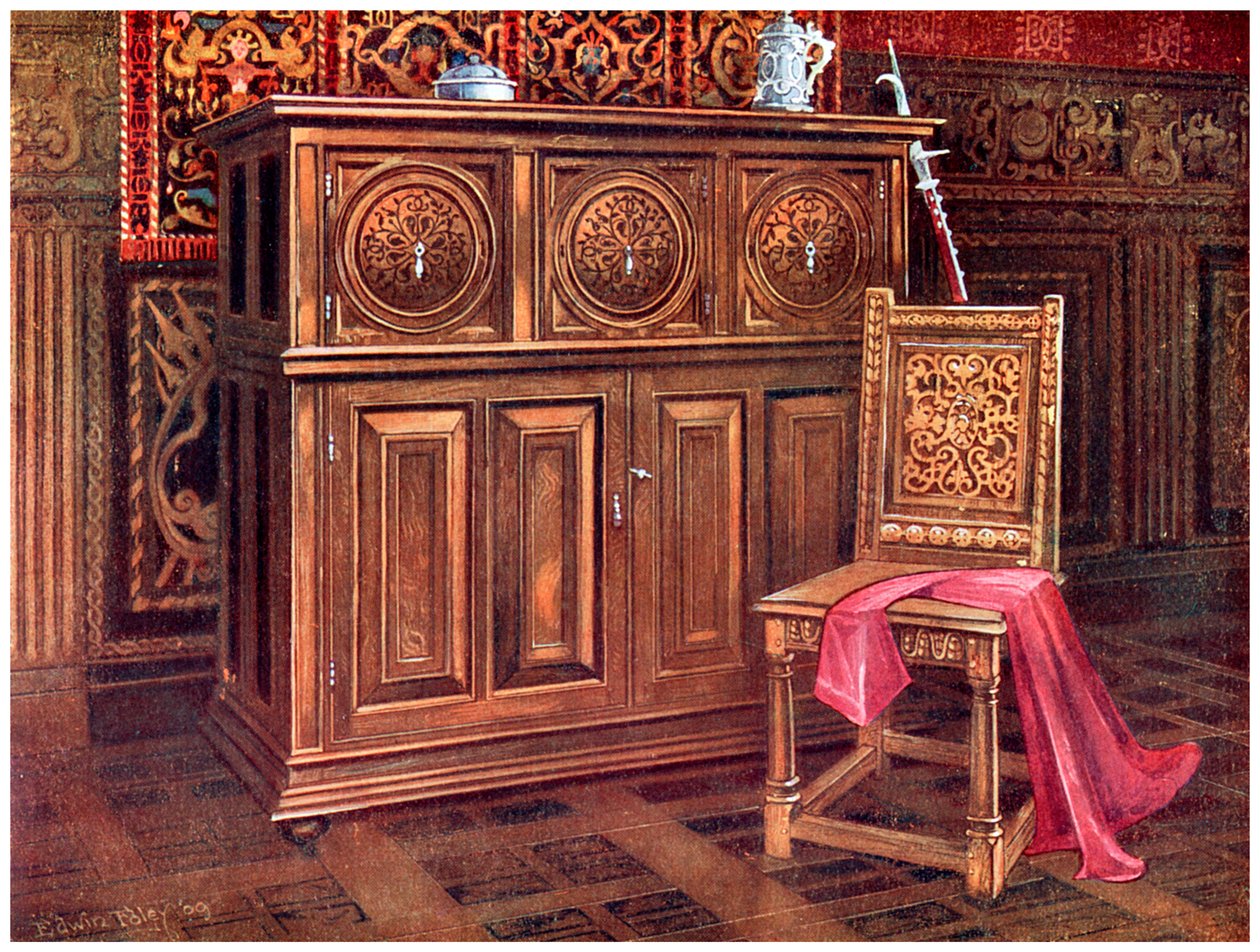 Gabinete de roble y silla de nogal, 1910 de Edwin Foley