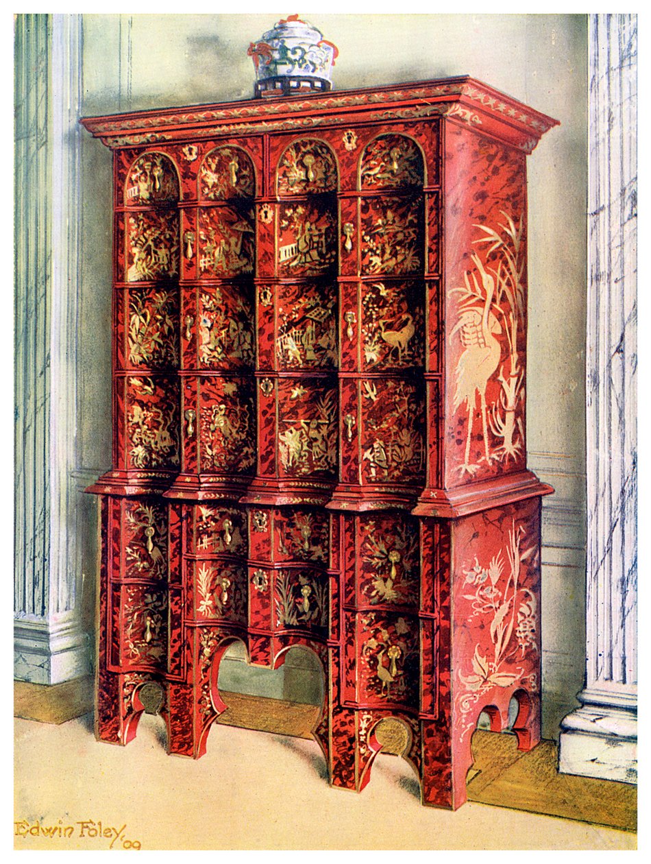 Cómoda doble de laca roja y dorada, 1910 de Edwin Foley