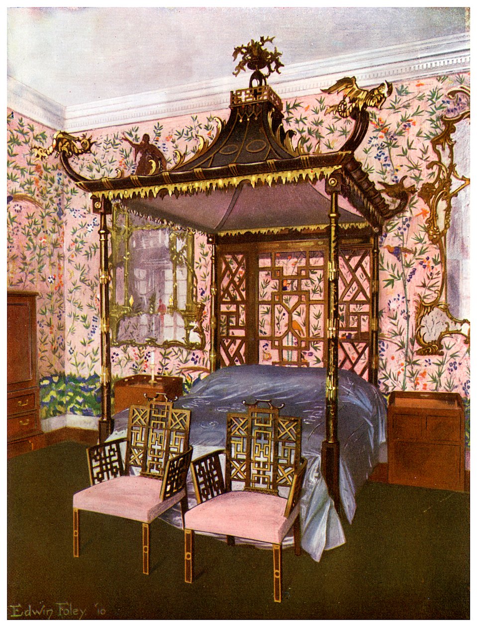 El Dormitorio Chino de Chippendale, Casa Badminton, Gloucestershire, 1911-1912 de Edwin Foley