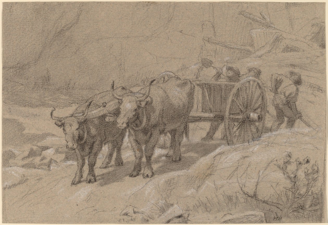 Bueyes y carro de descarga de Edwin Forbes