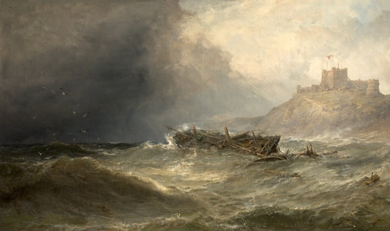 Brig a la deriva en la costa de Bamborough, Northumberland, 1875 de Edwin Hayes