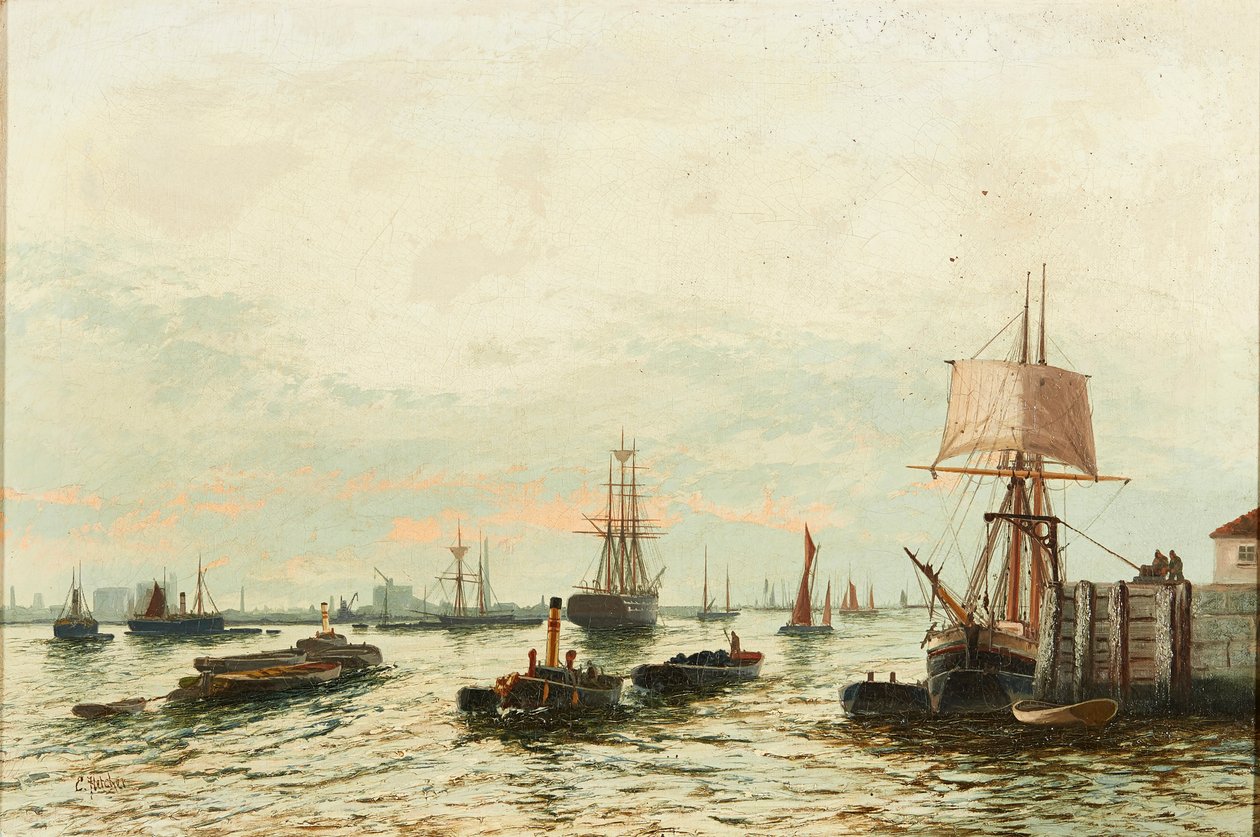 Barcazas en el Támesis de Edwin Henry Eugene Fletcher