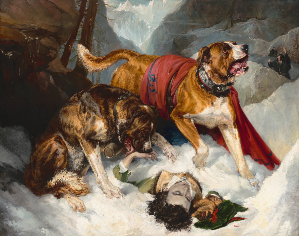 Mastines Alpinos Reanimando a un Viajero Afligido, 1820 de Edwin Henry Landseer