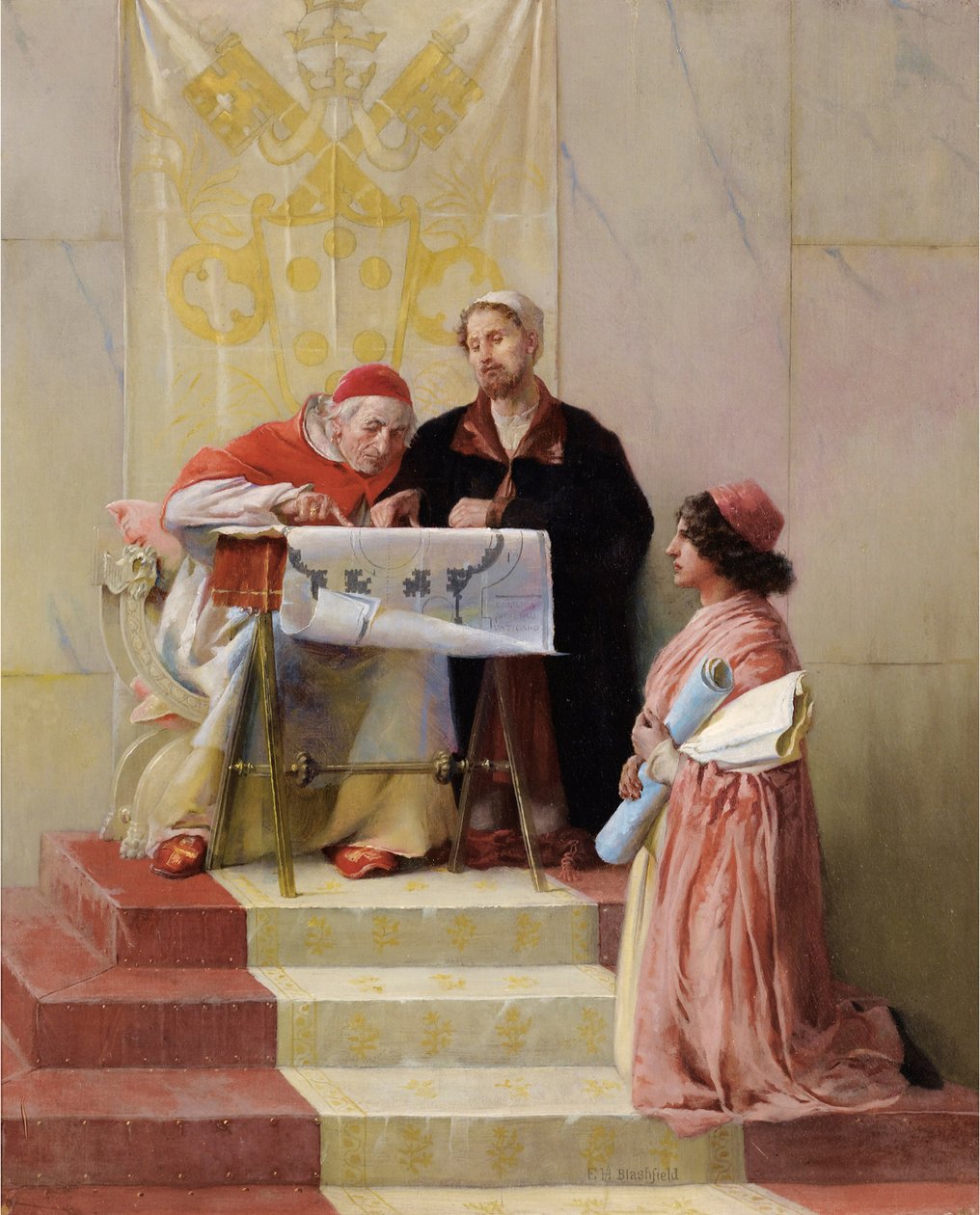 Bramante mostrando los planos de la Basílica de San Pedro al Papa de Edwin Howland Blashfield