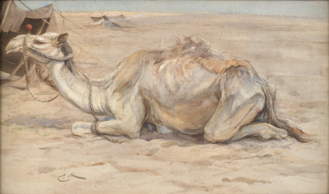 Camello en el campamento del artista con beduinos de Edwin John Alexander