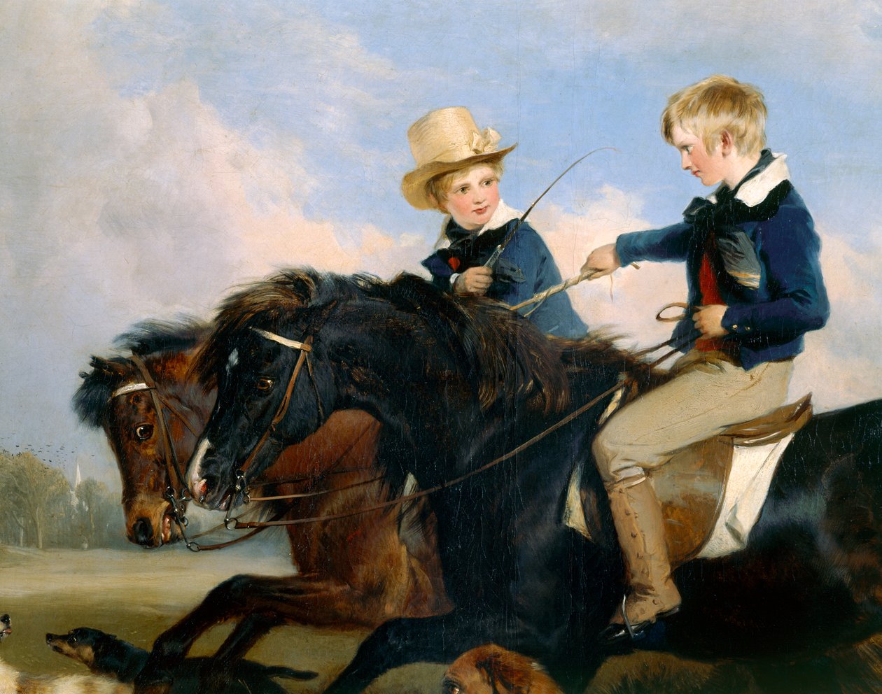 The Hon E. S. Russell and His Brother (detalle de 369434) (óleo sobre tabla) de Edwin Landseer