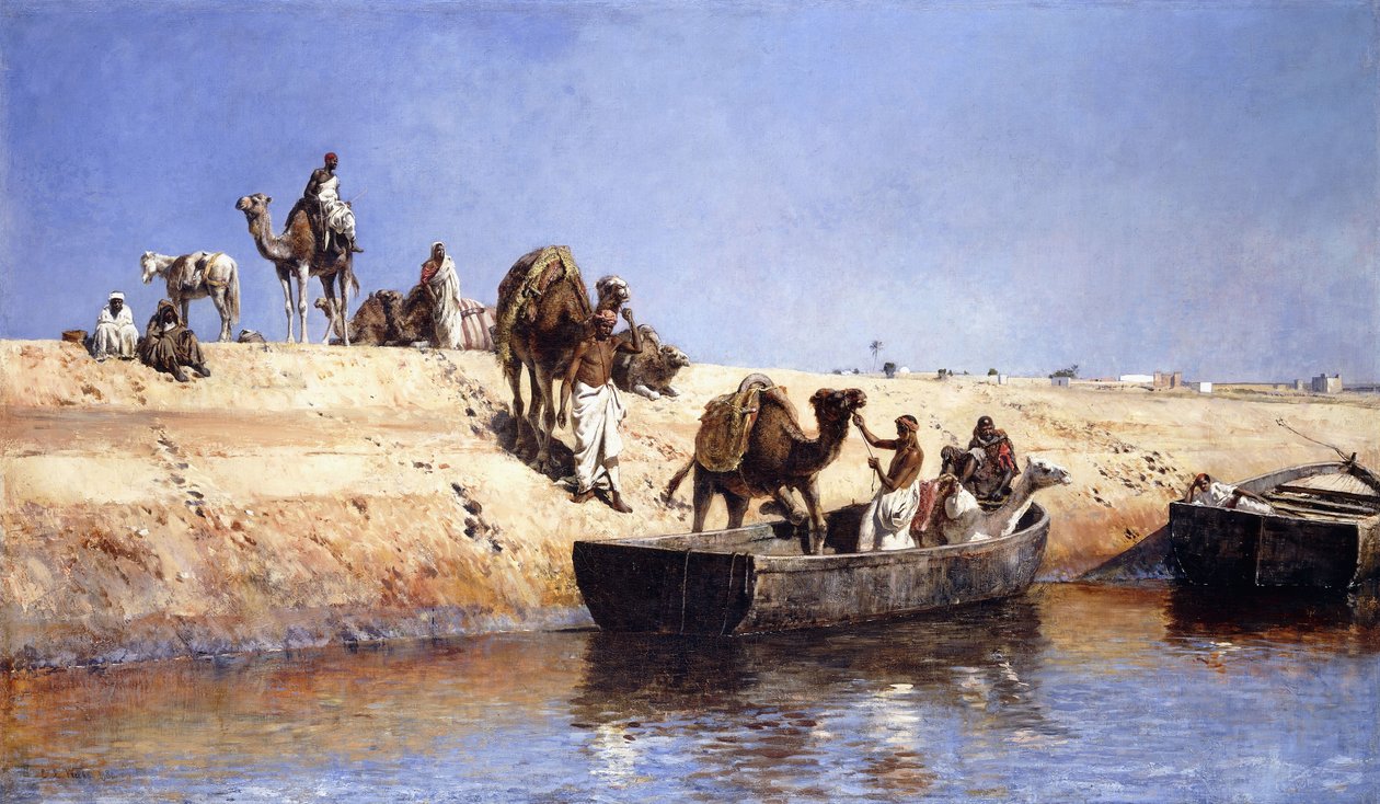 Un Embarque de Camellos en la Playa de Salé, Marruecos, 1880 de Edwin Lord Weeks