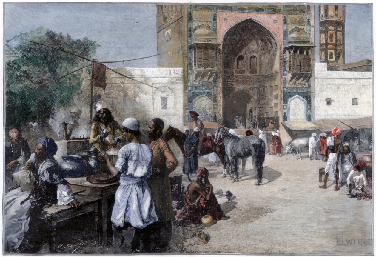 Un restaurante al aire libre en Lahore, India, 1880 de Edwin Lord Weeks