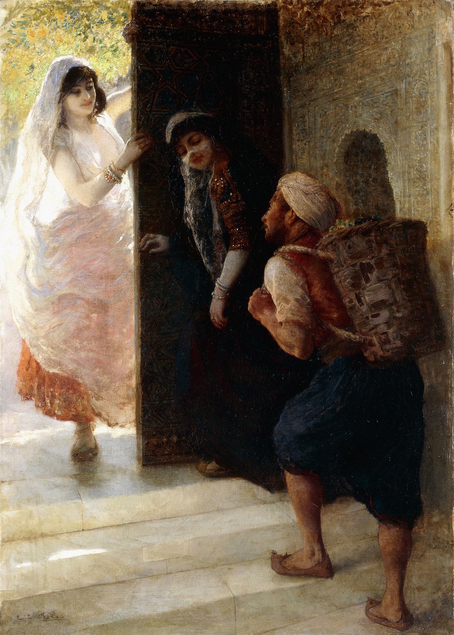 Las mil y una noches, el portero de Bagdad, c.1900 de Edwin Lord Weeks
