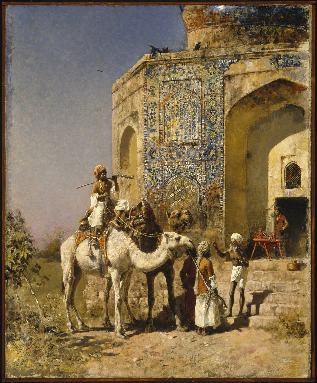 La antigua mezquita de azulejos azules a las afueras de Delhi, India de Edwin Lord Weeks