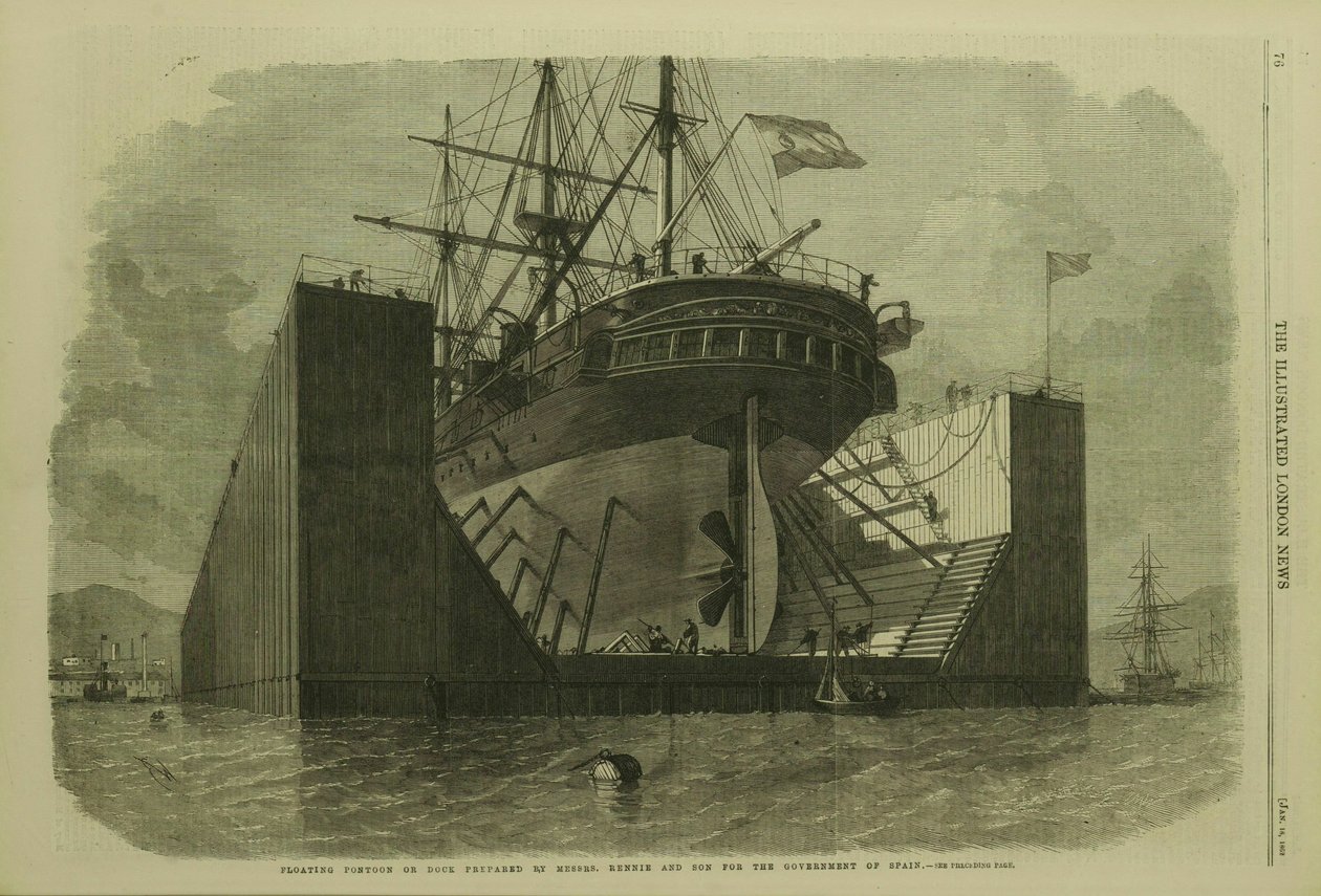 Pontón o dique flotante preparado por Messrs. Rennie and Son para el gobierno de España. de Edwin Weedon