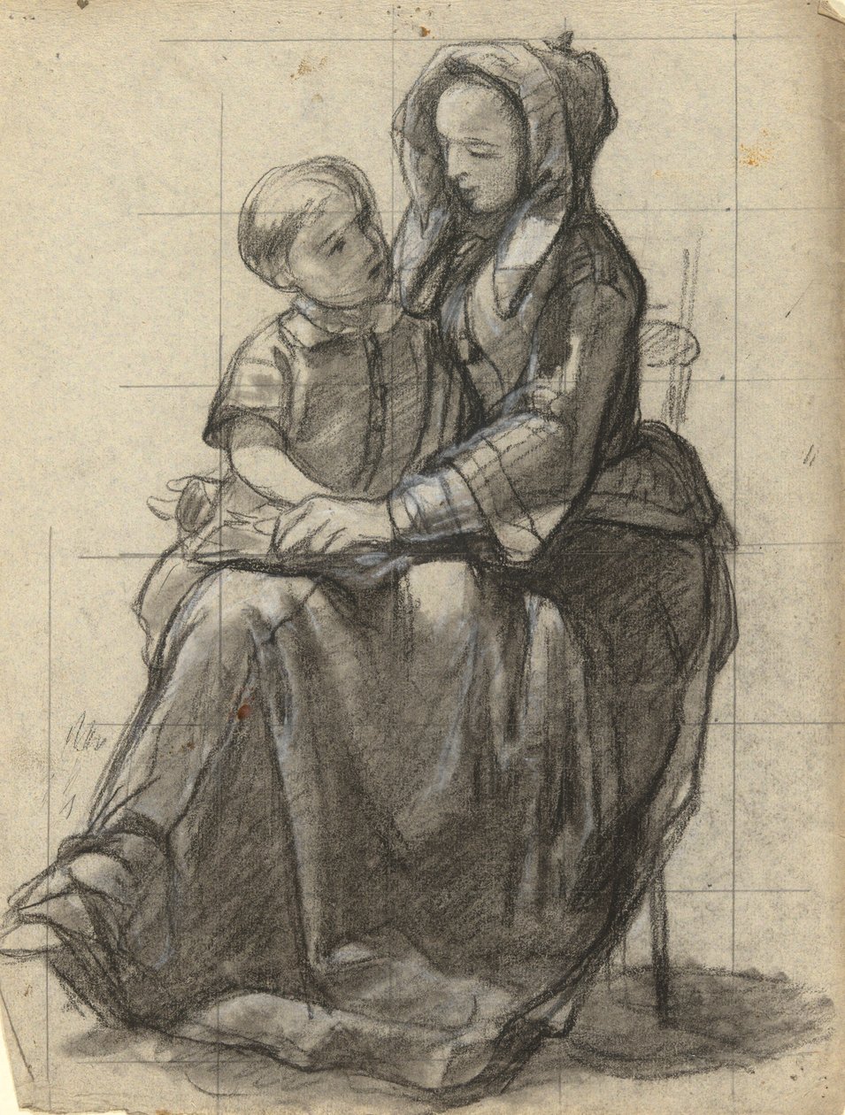 Madre e hijo, boceto para Firma del Pacto en la Cabina del Mayflower de Edwin White