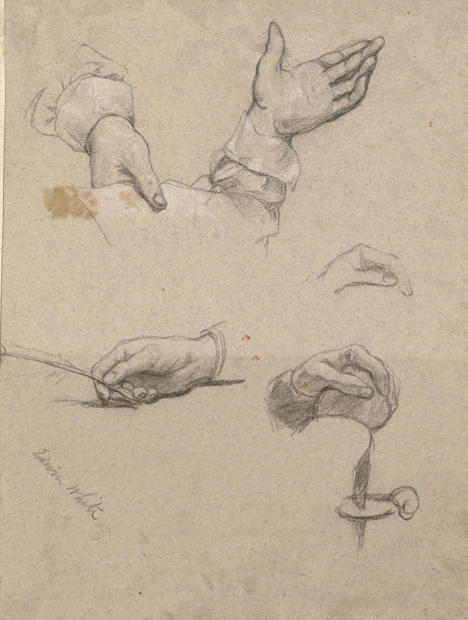 Estudio de manos, boceto para Firma del Pacto en la Cabina del Mayflower de Edwin White