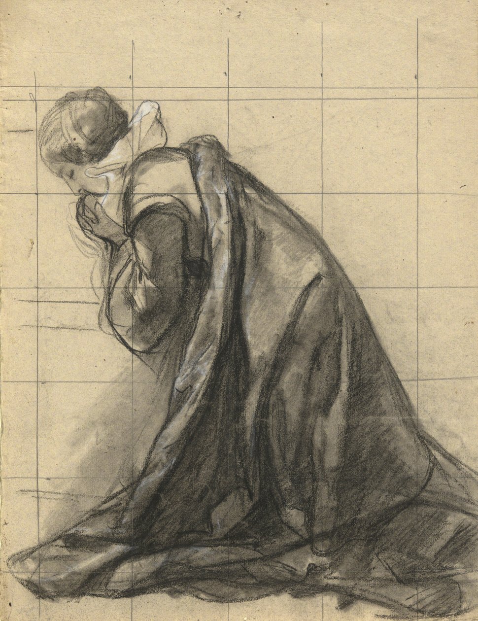 Mujer rezando, boceto para Firma del Pacto en la Cabina del Mayflower de Edwin White