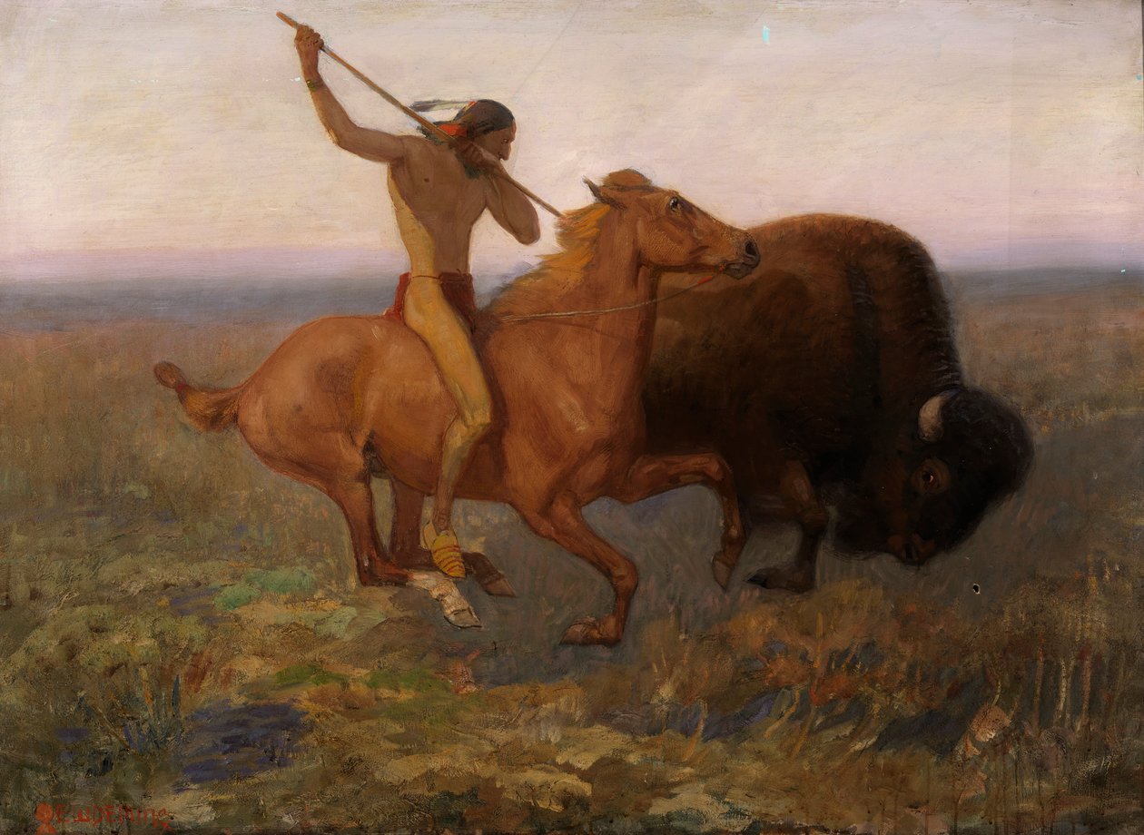 Indio cazando búfalo, finales del siglo XIX-principios del siglo XX de Edwin Willard Deming