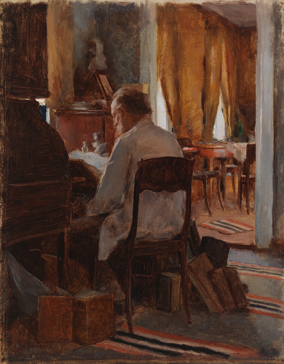 Carl Gustaf Swan en su mesa de trabajo de Eero Järnefelt