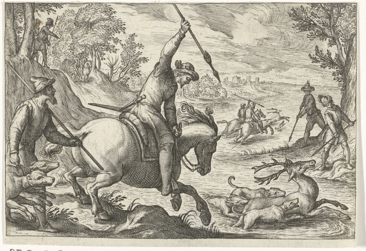 Paisaje con caza de ciervos Escenas de caza (título de la serie) Icones Venantum Species Varias Representantes (título de la serie) de Egbert Jansz.