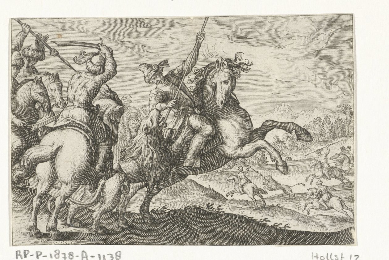 caza de leones Escenas de caza (título de la serie) Icones Venantum Species Varias Representantes (título de la serie) de Egbert Jansz.